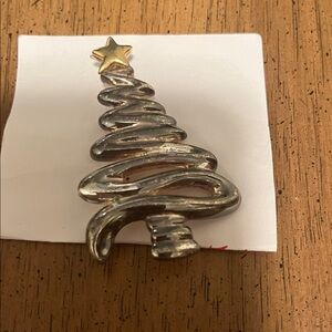 Vintage 1990’s Silver & Gold Tone Zig zag Christmas Tree Brooch with Gold Star